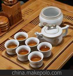 厂家直销 精美热卖汝窑陶瓷杯 精品高档品质印龙图案茶具套组 茶具套装